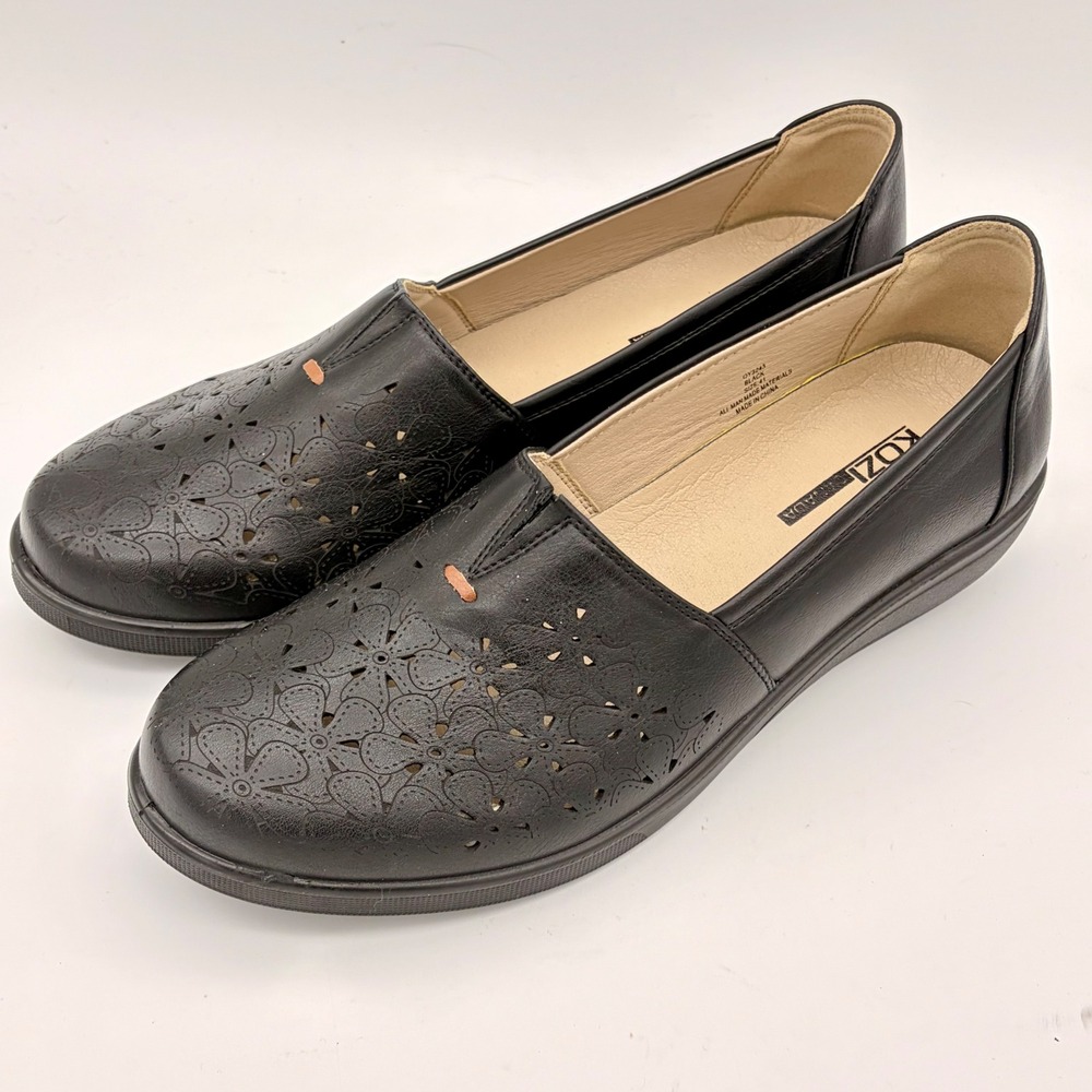 Kozi Canada Black Floral Laser Cut Slip On Loafers Shoes‎  Womens Size 41 10